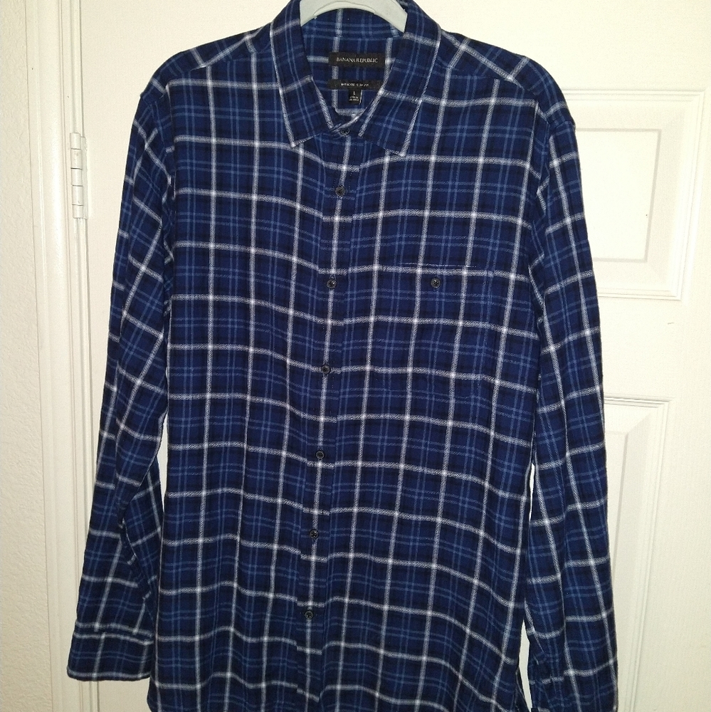 Banana Republic Untucked Slim Fit Checkered Button Up Shirt Men's sz Large